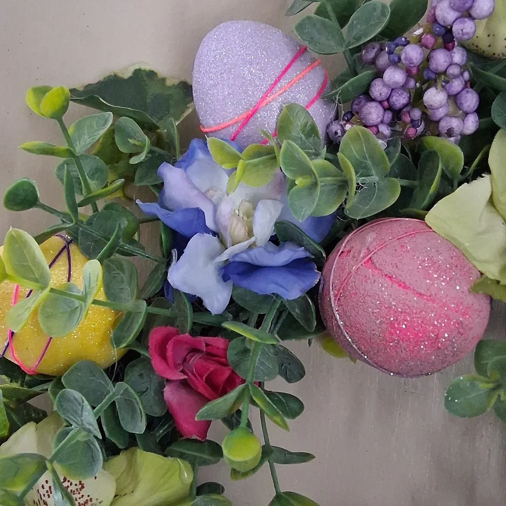 Easter Bunny Floral Wreath with Pastel Accents